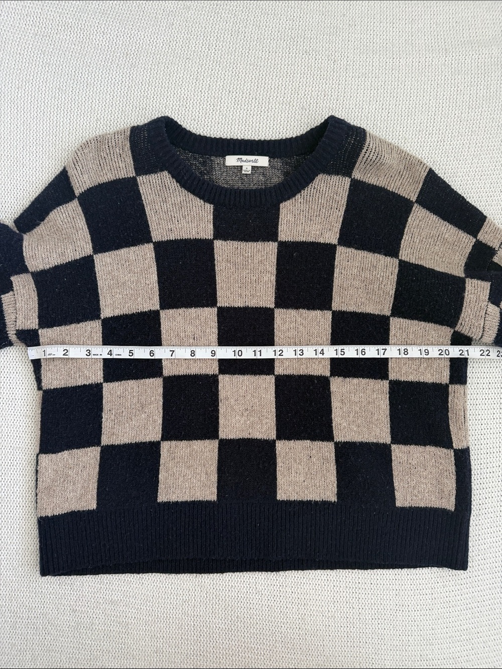 Madewell Cardiff Checkerboard Crewneck Sweater Navy/Tan Size Small - Picture 6 of 10